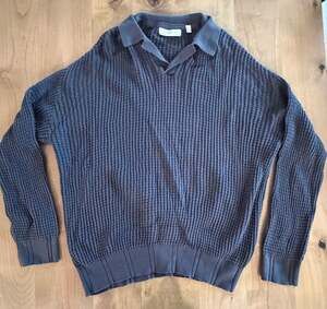 Standard Cloth Textured Waffle Knit Polo Sweater Size M